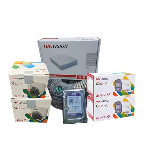 Hikvision 4 1080P Full HD 2MP 24/7 Full Time Colored Night Vision CCTV Cameras Complete System Kit with 500GB +100M Cable