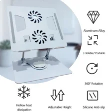 Laptop Stand – Aluminium Flexible 360° | Dual Cooling Fans